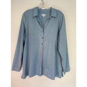 J Jill Women's Button Down Lightweight Shirt Blouse Blue Large Petite Coastal